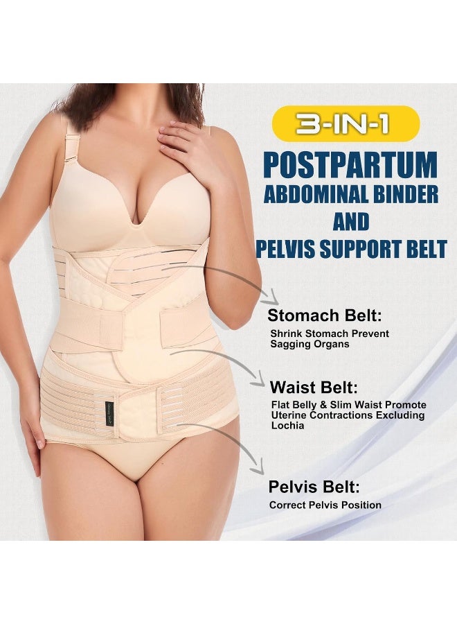 Chongerfei 3 In 1 Postpartum Support - Recovery Belly/Waist/Pelvis Belt Shapewear Slimming Girdle, Beige, One Size - Image 3